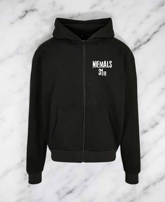 "Niemals 31er" Oversized Zip Hoodie (schwarz)