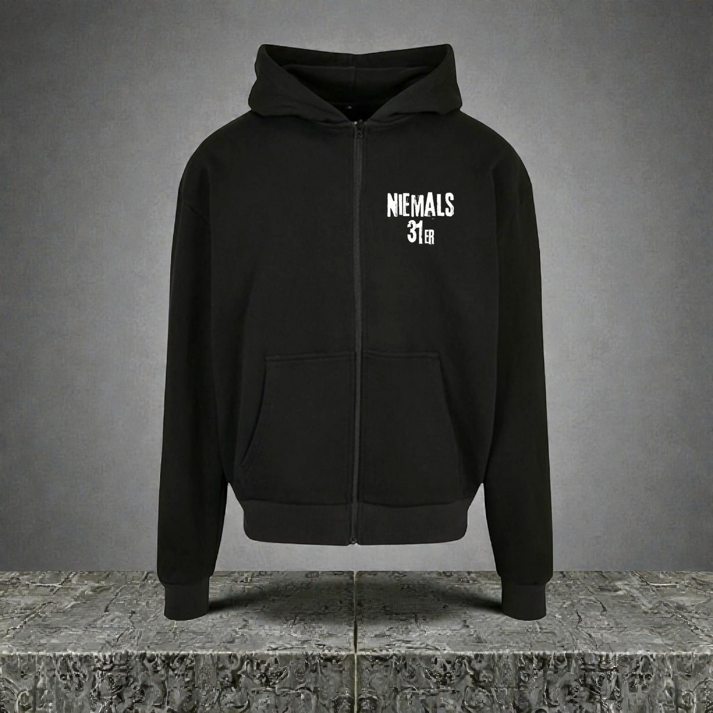 "Niemals 31er" Oversized Zip Hoodie (schwarz)