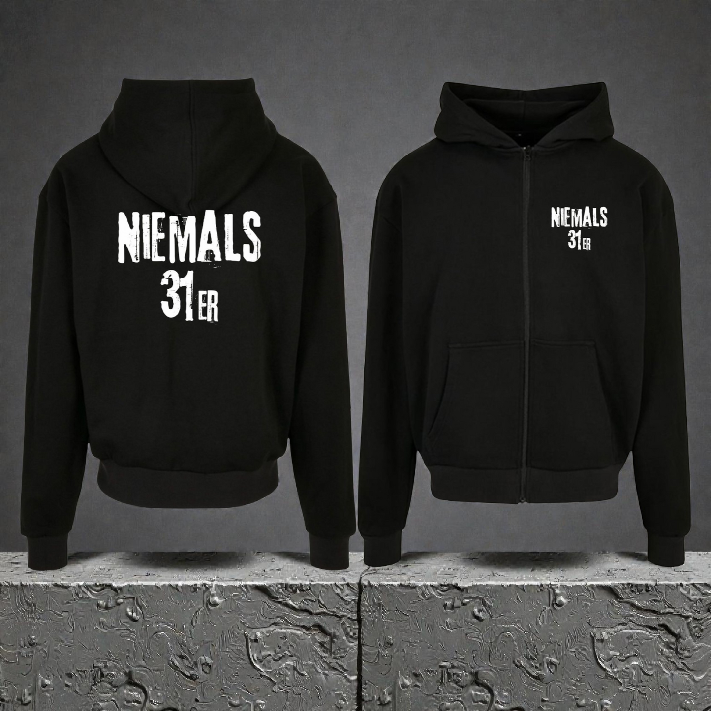 "Niemals 31er" Oversized Zip Hoodie (schwarz)
